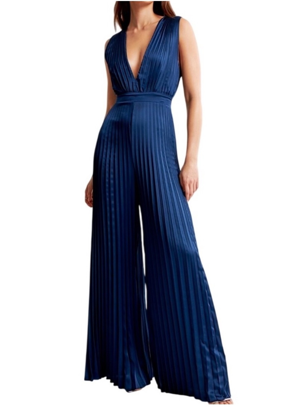 ABERCROMBIE & FITCH GISELLE PLEATED WIDE LEG SATIN JUMPSUIT Large Petite